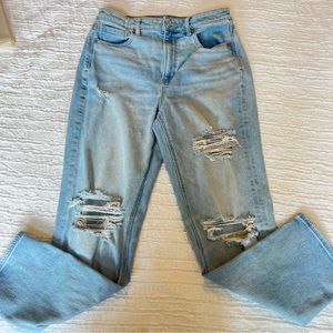 American Eagle Mom Straight Jeans Womens Size 10 LONG Distressed Full Length